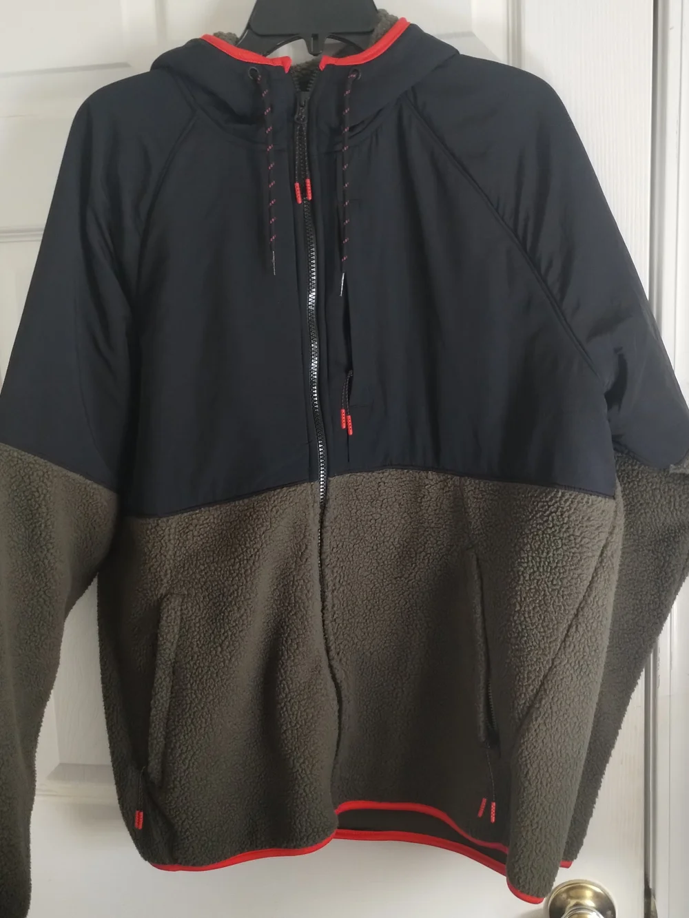 Old Navy Youth Olive Green/Black Mix Media Fleece Nylon Jacket